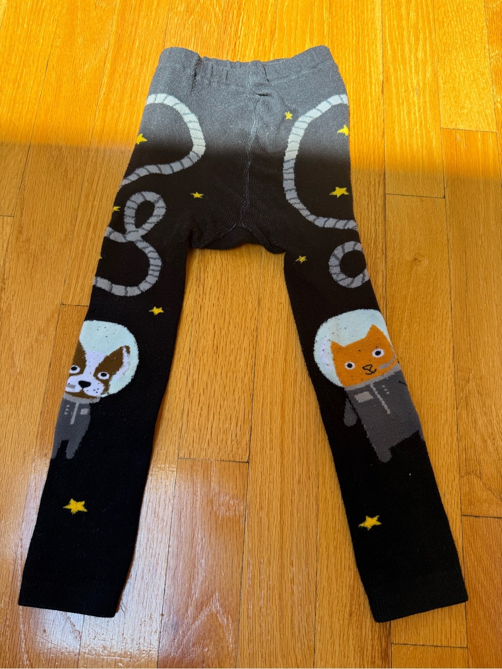 Kids Black Space Animal leggings - Cat & Dog Astronaut Design